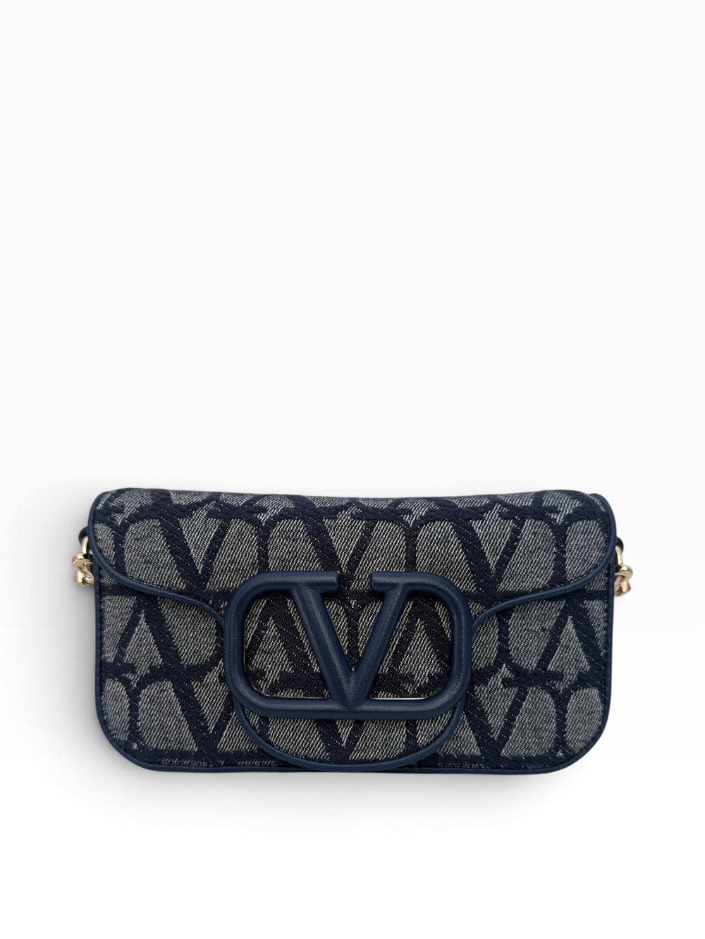 NWT Valentino Garavani Navy VLogo Mini Shoulder Bag in Denim effect